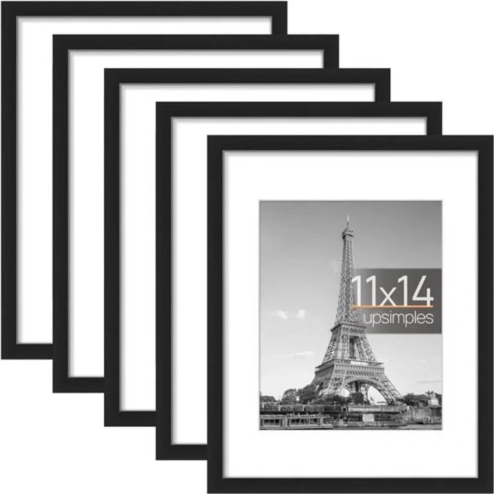 11x14 Picture Frame Set of 5 Display Pictures 8x10 with Mat or 11x14 Without Mat